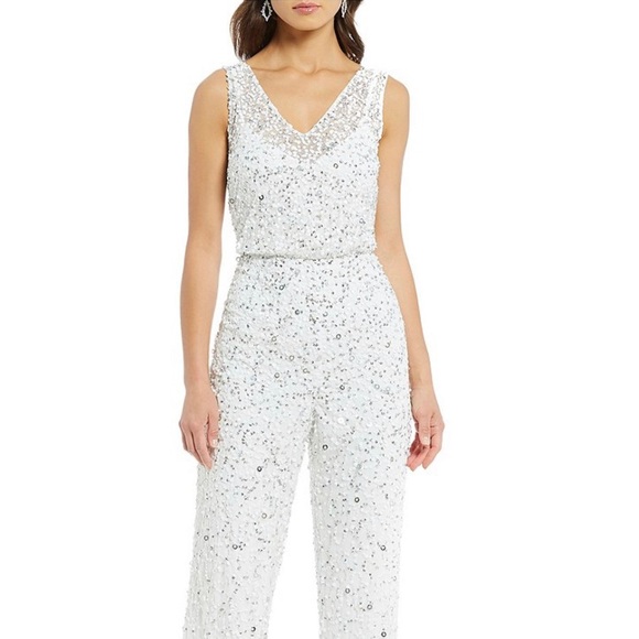 adrianna papell sequined jumpsuit